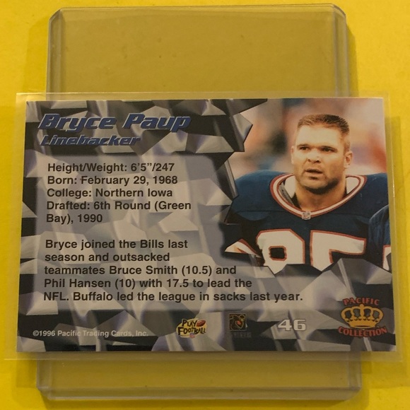 Bryce Paup #46 1996 Pacific Crown Collection Footbal Card - Picture 2 of 2